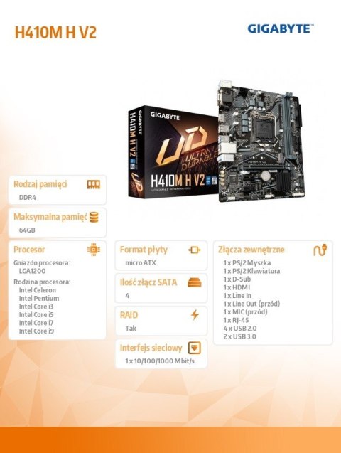 Płyta główna H410M H V2 s1200 2DDR4 HDMI/D-SUB M.2 mATX Płyta główna H410M H V2 s1200 2DDR4 HDMI/D-SUB M.2 mATX