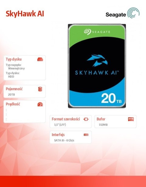 Dysk twardy SkyHawk AI 20TB 3,5 cali 512MB Dysk twardy SkyHawk AI 20TB 3,5 cali 512MB