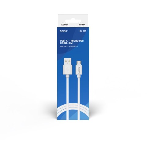 SAVIO KABEL USB-A - MICRO USB, 3 M, BIAŁY, CL-167 SAVIO KABEL USB-A - MICRO USB, 3 M, BIAŁY, CL-167