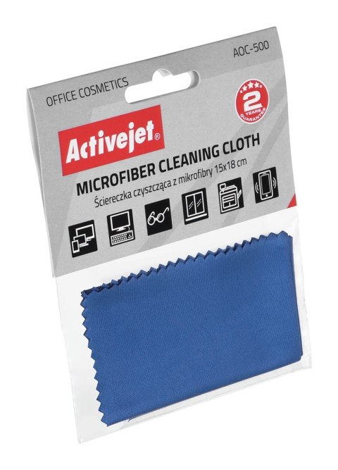 Activejet AOC-500 Ściereczka czyszcząca z mikrofibry 15x18cm, doskonała do czyszczenia laptopów, monitorów, klawiatur, obudów ko Activejet AOC-500 Ściereczka czyszcząca z mikrofibry 15x18cm, doskonała do czyszczenia laptopów, monitorów, klawiatur, obudów ko