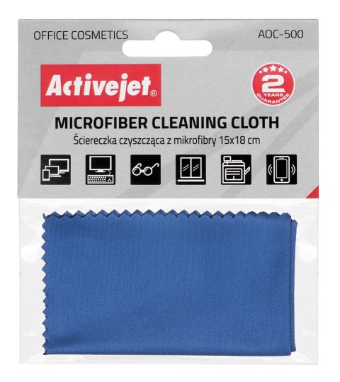 Activejet AOC-500 Ściereczka czyszcząca z mikrofibry 15x18cm, doskonała do czyszczenia laptopów, monitorów, klawiatur, obudów ko Activejet AOC-500 Ściereczka czyszcząca z mikrofibry 15x18cm, doskonała do czyszczenia laptopów, monitorów, klawiatur, obudów ko