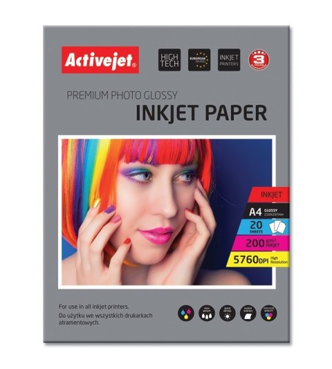 Activejet AP4-200G20 Papier fotograficzny błyszczący (A4; 20 szt.) Activejet AP4-200G20 Papier fotograficzny błyszczący (A4; 20 szt.)