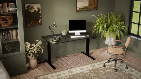 Biurko z el. reg. wys. MOON 150x80 czarny/san sebas Biurko z el. reg. wys. MOON 150x80 czarny/san sebas