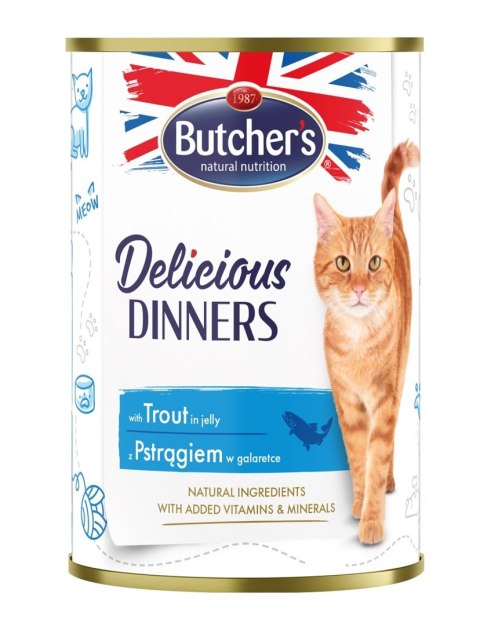 BUTCHER'S Delicious Dinners Kawałki z pstrągiem w galaretce - mokra karma dla kota - 400 g BUTCHER'S Delicious Dinners Kawałki z pstrągiem w galaretce - mokra karma dla kota - 400 g