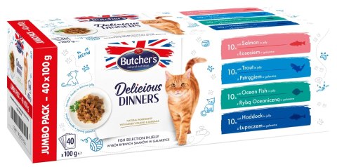 Butcher's Delicious Dinners Cat jumbo pack mix smaków dania z rybą w galaretce karma dla kota 40 x 100g Butcher's Delicious Dinners Cat jumbo pack mix smaków dania z rybą w galaretce karma dla kota 40 x 100g