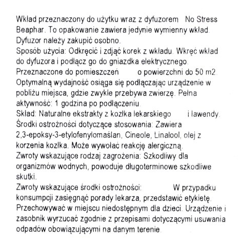 BEAPHAR No Stress - wkład do aromatyzera behawioralnego dla kotów - 30ml BEAPHAR No Stress - wkład do aromatyzera behawioralnego dla kotów - 30ml