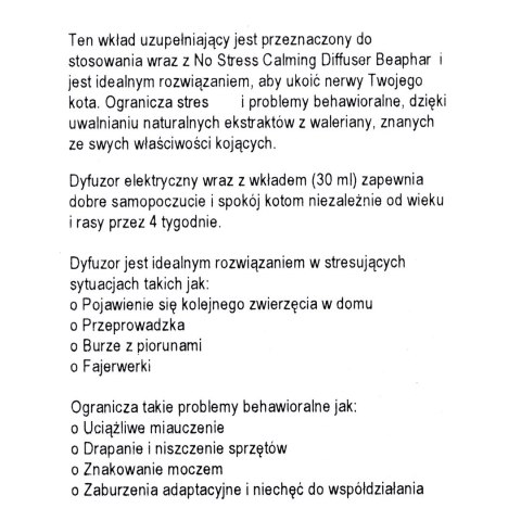 BEAPHAR No Stress - wkład do aromatyzera behawioralnego dla kotów - 30ml BEAPHAR No Stress - wkład do aromatyzera behawioralnego dla kotów - 30ml