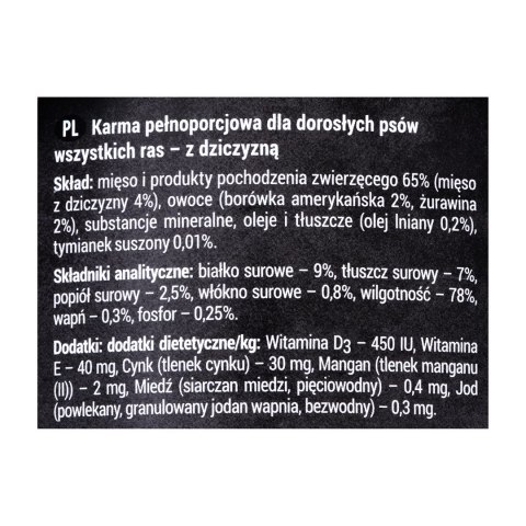 DOLINA NOTECI Rafi z dziczyzną, żurawiną i borówką - mokra karma dla psa - 400g DOLINA NOTECI Rafi z dziczyzną, żurawiną i borówką - mokra karma dla psa - 400g