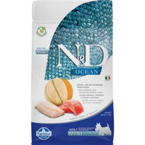 FARMINA N&D Ocean Dog Salmon, Cod, Cantaloupe, Melon Adult Mini - sucha karma dla psa - 800 g FARMINA N&D Ocean Dog Salmon, Cod, Cantaloupe, Melon Adult Mini - sucha karma dla psa - 800 g