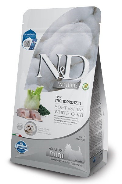 FARMINA N&D WHITE DOG SEA BASS, Spirulina and Fennel Adult Mini - sucha karma dla psów ras białych - 2 kg FARMINA N&D WHITE DOG SEA BASS, Spirulina and Fennel Adult Mini - sucha karma dla psów ras białych - 2 kg