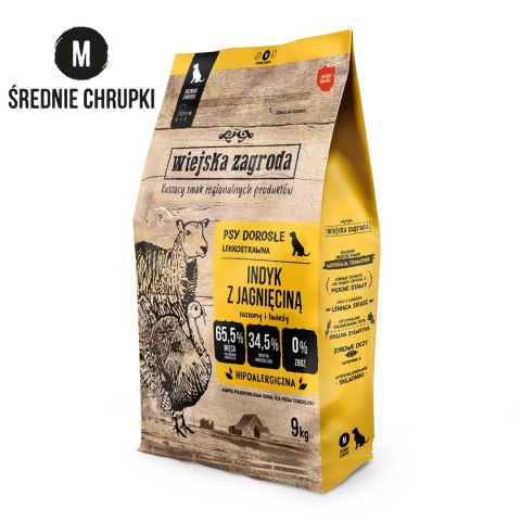 WIEJSKA ZAGRODA Indyk z jagnięciną (dorosły) chrupki M - Karma sucha dla psa - 9kg WIEJSKA ZAGRODA Indyk z jagnięciną (dorosły) chrupki M - Karma sucha dla psa - 9kg