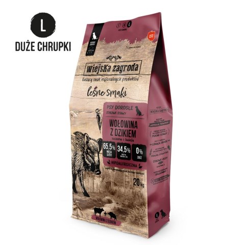 WIEJSKA ZAGRODA Wołowina z dzikiem (dorosły) chrupki L - Karma sucha dla psa - 20kg WIEJSKA ZAGRODA Wołowina z dzikiem (dorosły) chrupki L - Karma sucha dla psa - 20kg