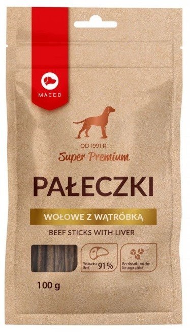 MACED Pałeczki wołowe z wątróbką - przysmak dla psa - 100 g MACED Pałeczki wołowe z wątróbką - przysmak dla psa - 100 g