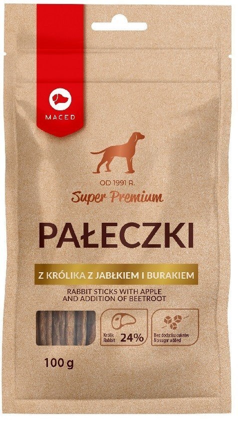 MACED Pałeczki z Królika Jabłkiem i Burakiem - przysmak dla psa - 100 g MACED Pałeczki z Królika Jabłkiem i Burakiem - przysmak dla psa - 100 g