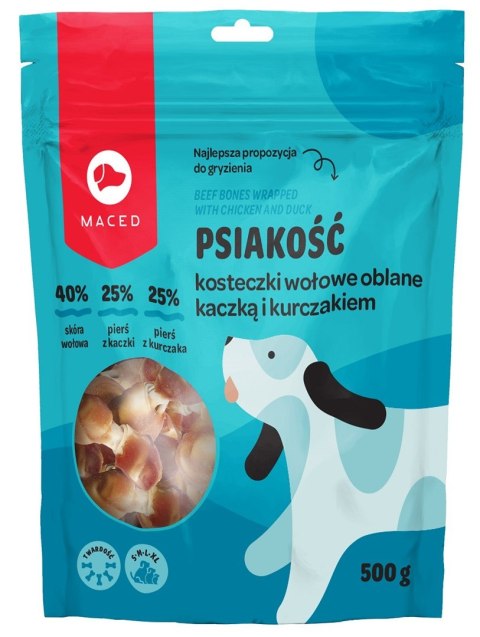 MACED Psiakość Kosteczki wołowe oblane kaczką i kurczakiem - przysmak dla psa - 500 g MACED Psiakość Kosteczki wołowe oblane kaczką i kurczakiem - przysmak dla psa - 500 g