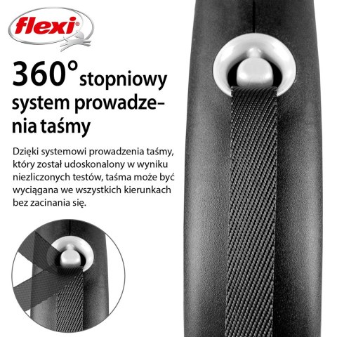 Smycz flexi automatyczna Black Design M taśma 5 m - dla psa do 25 kg, kolor srebrny Smycz flexi automatyczna Black Design M taśma 5 m - dla psa do 25 kg, kolor srebrny