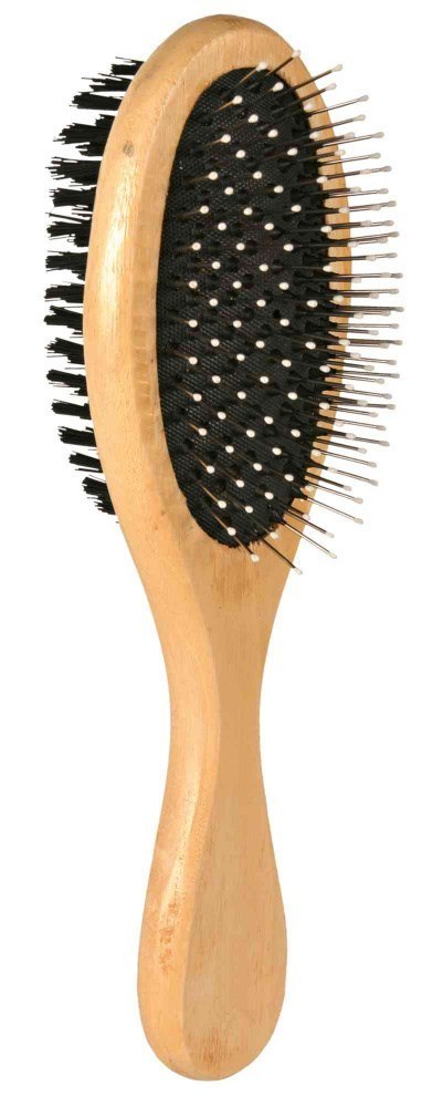 TRIXIE Szczotka dwustronna, drewniana, owalna (mała) do pielęgnacji sierści psa i kota - 6x21 cm TRIXIE Szczotka dwustronna, drewniana, owalna (mała) do pielęgnacji sierści psa i kota - 6x21 cm