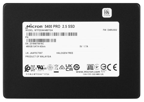 Dysk SSD Micron 5400 PRO 480GB SATA 2.5" MTFDDAK480TGA-1BC1ZABYYR (DWPD 1.5) Dysk SSD Micron 5400 PRO 480GB SATA 2.5" MTFDDAK480TGA-1BC1ZABYYR (DWPD 1.5)