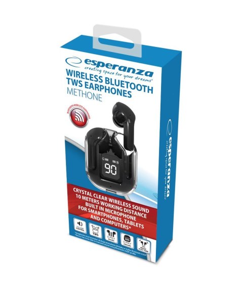 ESPERANZA SŁUCHAWKI DOUSZNE BLUETOOTH TWS METHONE BLACK EH238K ESPERANZA SŁUCHAWKI DOUSZNE BLUETOOTH TWS METHONE BLACK EH238K
