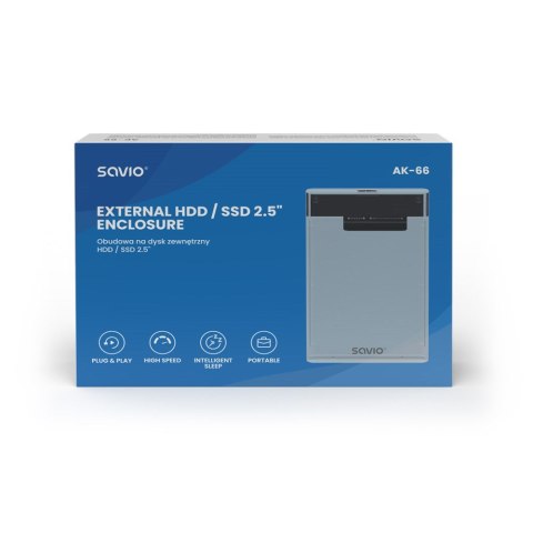SAVIO ZEWNĘTRZNA OBUDOWA NA DYSK HDD/SDD 2,5", USB 3.0, TRANSPARENTNA, AK-66 SAVIO ZEWNĘTRZNA OBUDOWA NA DYSK HDD/SDD 2,5", USB 3.0, TRANSPARENTNA, AK-66