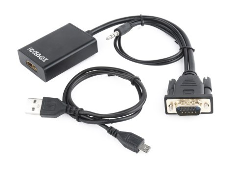 Adapter GEMBIRD A-VGA-HDMI-01 (HDMI F - D-Sub (VGA), Jack stereo 3,5 mm, USB 2.0 M; 0,15m; kolor czarny) Adapter GEMBIRD A-VGA-HDMI-01 (HDMI F - D-Sub (VGA), Jack stereo 3,5 mm, USB 2.0 M; 0,15m; kolor czarny)