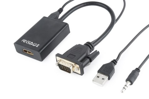 Adapter GEMBIRD A-VGA-HDMI-01 (HDMI F - D-Sub (VGA), Jack stereo 3,5 mm, USB 2.0 M; 0,15m; kolor czarny) Adapter GEMBIRD A-VGA-HDMI-01 (HDMI F - D-Sub (VGA), Jack stereo 3,5 mm, USB 2.0 M; 0,15m; kolor czarny)