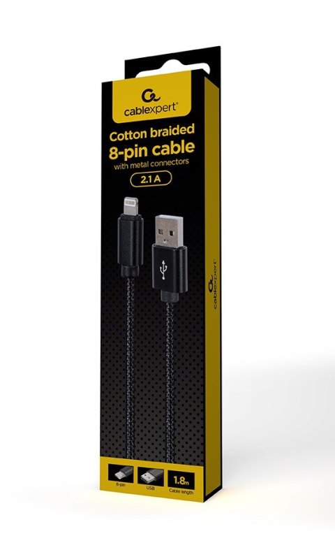 GEMBIRD KABEL USB - DO 8 PIN W OPLOCIE TEKSTYLNYM, WTYKI W OSŁONIE METALOWEJ 1.8M, ŁADOWANIE/TRANSMISJA DANYCH, CZARNY GEMBIRD KABEL USB - DO 8 PIN W OPLOCIE TEKSTYLNYM, WTYKI W OSŁONIE METALOWEJ 1.8M, ŁADOWANIE/TRANSMISJA DANYCH, CZARNY