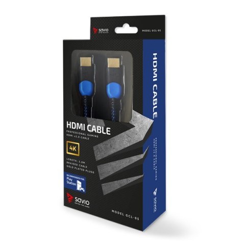 Kabel SAVIO GCL-05 (HDMI M - HDMI M; 3m; kolor czarno-niebieski) Kabel SAVIO GCL-05 (HDMI M - HDMI M; 3m; kolor czarno-niebieski)