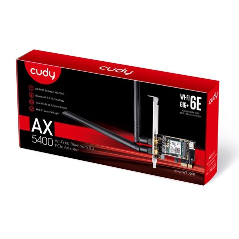 Karta sieciowa CUDY WE3000 AX5400 Wi-Fi 6 + BT 5.2 Intel AX210 PCIe Karta sieciowa CUDY WE3000 AX5400 Wi-Fi 6 + BT 5.2 Intel AX210 PCIe