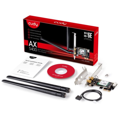 Karta sieciowa CUDY WE3000 AX5400 Wi-Fi 6 + BT 5.2 Intel AX210 PCIe Karta sieciowa CUDY WE3000 AX5400 Wi-Fi 6 + BT 5.2 Intel AX210 PCIe