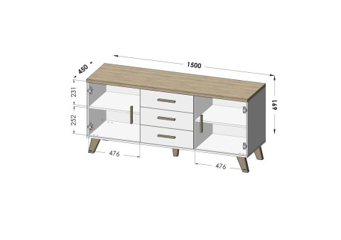 Komoda LOTTA 150 2D3S biały+ dąb sonoma Komoda LOTTA 150 2D3S biały+ dąb sonoma