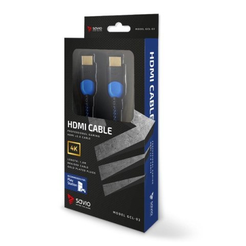 Kabel SAVIO GCL-02 (HDMI M - HDMI M; 1,8m; kolor czarno-niebieski) Kabel SAVIO GCL-02 (HDMI M - HDMI M; 1,8m; kolor czarno-niebieski)