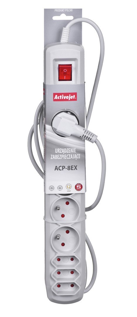 Listwa przeciwprzepięciowa Activejet ACP-8EX APN-8g/1,5m-GR (3 x Typ C, 5 x UTE; 10 A; 1,5m; kolor szary) Listwa przeciwprzepięciowa Activejet ACP-8EX APN-8g/1,5m-GR (3 x Typ C, 5 x UTE; 10 A; 1,5m; kolor szary)