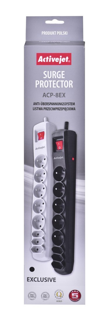 Listwa przeciwprzepięciowa Activejet APN-8g/5m-BK (3 x Typ C, 5 x UTE; 10 A; 5m; kolor czarny) Listwa przeciwprzepięciowa Activejet APN-8g/5m-BK (3 x Typ C, 5 x UTE; 10 A; 5m; kolor czarny)