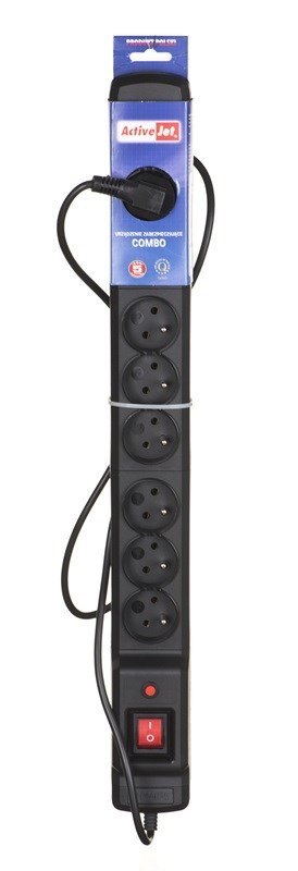Listwa przeciwprzepięciowa Activejet COMBO 9gn/5m/cz (10A; 2300W) 5m; kolor czarny Listwa przeciwprzepięciowa Activejet COMBO 9gn/5m/cz (10A; 2300W) 5m; kolor czarny
