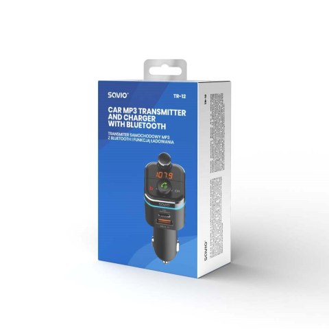 SAVIO TRANSMITER FM SAMOCHODOWY Z FUNKCJĄ BLUETOOTH 5.0 QUICK CHARGE 3.0 ORAZ POWER DELIVERY, WYŚWIETLACZ LED, FUNKCJ BASS BO SAVIO TRANSMITER FM SAMOCHODOWY Z FUNKCJĄ BLUETOOTH 5.0 QUICK CHARGE 3.0 ORAZ POWER DELIVERY, WYŚWIETLACZ LED, FUNKCJ BASS BO