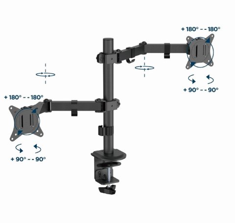 GEMBIRD BIURKOWE REGULOWANE RAMIĘ/UCHWYT NA 2 MONITORY 17-32, VESA 100X100MM, DO 9 KG GEMBIRD BIURKOWE REGULOWANE RAMIĘ/UCHWYT NA 2 MONITORY 17-32, VESA 100X100MM, DO 9 KG