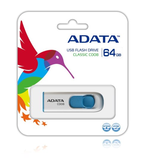 ADATA FLASHDRIVE C008 64GB USB 2.0 WHITE&BLUE ADATA FLASHDRIVE C008 64GB USB 2.0 WHITE&BLUE