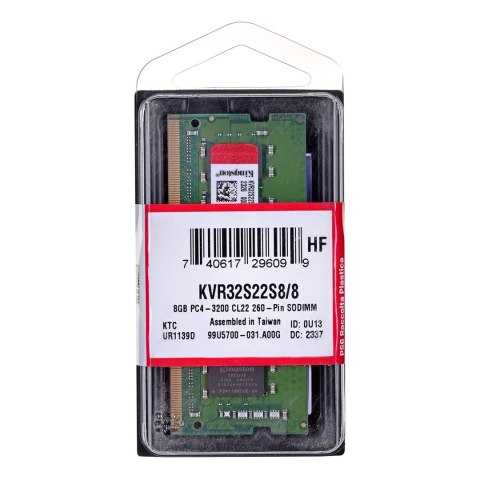 KINGSTON DDR4 8GB 3200MHz KVR32S22S8/8 1Rx8 SODIMM KINGSTON DDR4 8GB 3200MHz KVR32S22S8/8 1Rx8 SODIMM