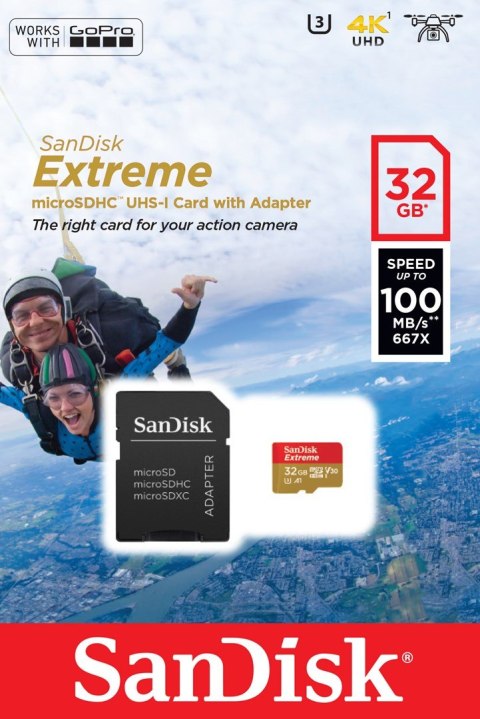 Karta pamięci SanDisk Extreme SDSQXAF-032G-GN6AA (32GB; Class U3; Adapter, Karta pamięci) Karta pamięci SanDisk Extreme SDSQXAF-032G-GN6AA (32GB; Class U3; Adapter, Karta pamięci)