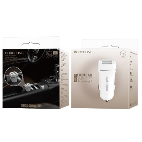 Borofone - ładowarka samochodowa 2x USB, biały Borofone - ładowarka samochodowa 2x USB, biały