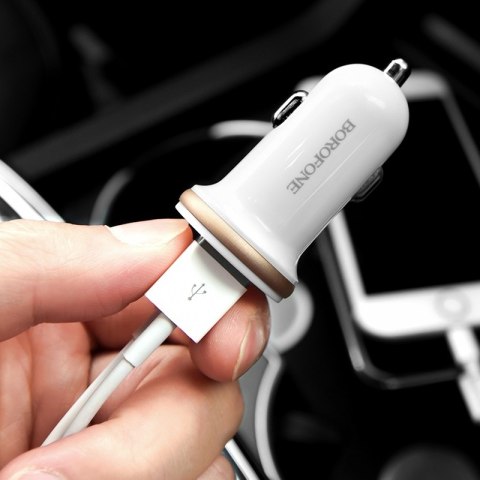 Borofone - ładowarka samochodowa 2x USB, biały Borofone - ładowarka samochodowa 2x USB, biały