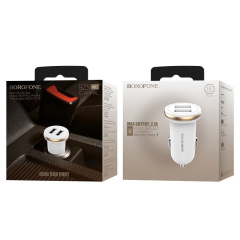 Borofone - ładowarka samochodowa 2x USB, biały Borofone - ładowarka samochodowa 2x USB, biały