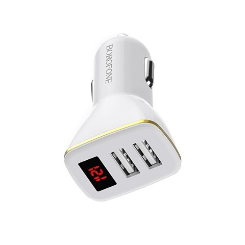Borofone - ładowarka samochodowa 2x USB z wyświetlaczem LED, biały Borofone - ładowarka samochodowa 2x USB z wyświetlaczem LED, biały