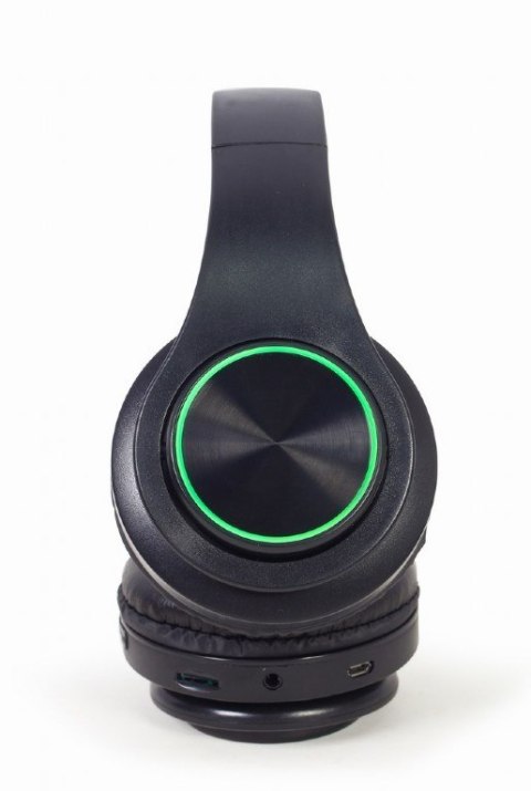GEMBIRD SŁUCHAWKI STEREOFONICZNE LED BLUETOOTH CZARNE + MIKROFON + REGULACJA