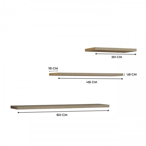 Zestaw 3x półka wisząca TOBI 3P 60x15xH1,8 sonoma Zestaw 3x półka wisząca TOBI 3P 60x15xH1,8 sonoma