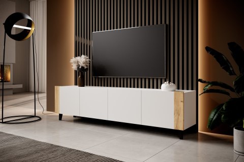 Szafka RTV FARO 200x42x52 biały mat + dąb craft Szafka RTV FARO 200x42x52 biały mat + dąb craft
