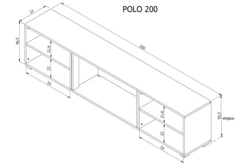 Szafka RTV POLO 200x33x50,5 czarny + kominek czarny Szafka RTV POLO 200x33x50,5 czarny + kominek czarny
