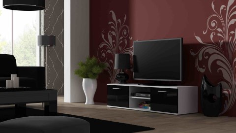 Szafka RTV SOHO 140 biały/ czarny połysk Szafka RTV SOHO 140 biały/ czarny połysk