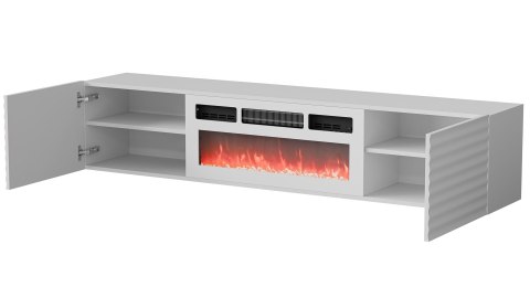 Szafka RTV TULA 183x35x37 biały mat + biały kominek Szafka RTV TULA 183x35x37 biały mat + biały kominek